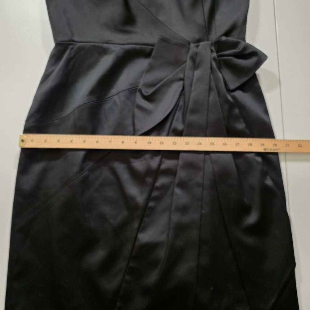 Catherine Malandrino Satin Dress XL Black Mini Lined Chiffon SS Bow LBD Cocktail - Picture 7 of 16